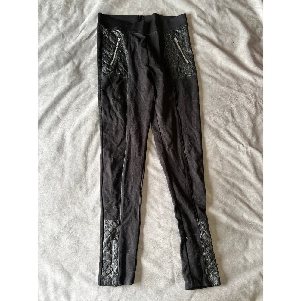 HM Black Quilted Faux Leather Moto Leggings Zipper Detail Pants Mens M